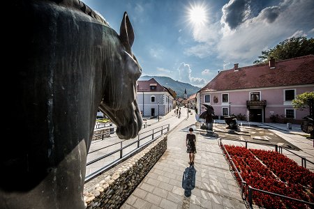 Eine Pferdestatue in Slovenske Konjice